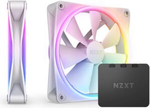 NZXT F140 RGB DUO 140mm Dual-sided RGB Fan with RGB Controller, Fluid Dynamic Bearing. RGB Lighting, Up to 1800 RPM Speed, 84.75 CFM Airflow, Quiet and Cool, Twin Pack, White