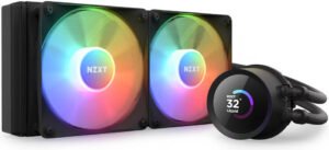 NZXT Kraken 240 RGB AIO Liquid Cooler with LCD Display & RGB Fans, 240mm Radiator, Copper Water Block, 2x 120mm F120 RGB Fans, 500-1,800 RPM Fan Speed, 21.67-78.02 CFM Airflow, Black