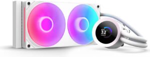 NZXT Kraken Plus 240 RGB Liquid CPU Cooler, 1.54" Transmissive TFT, 262K Color Panel, 240mm Radiator, F240 Fans, 2400 RPM Fan Speed, 75.05 CFM Fan Airflow, White