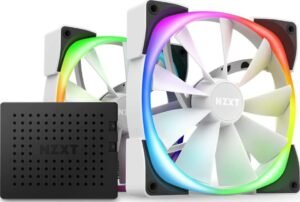 Nzxt Aer RGB 2 PWM 140mm Fan, Advanced Lighting Customizations, Winglet Tips, Fluid Dynamic Bearing, LED, Twin Fans, Lighting Controller Included, White