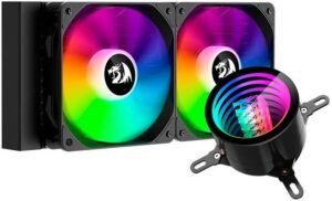 Redragon CCW-3011 aRGB Liquid CPU Cooler, 240mm Radiator, 2x 120mm Fans with PWM Control, Aluminum Heatsink, Copper Heatpipe, 73.60CFM Airflow, 1800RPM Fan Speed, Black