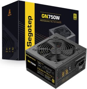 Segotep GN750W Non-Modular Power Supply, 750W Power Output, 80 Plus Gold Efficiency, 120mm Hydraulic Bearing Fan, AI Cooler Smart Temperature Control, Active PFC, Black