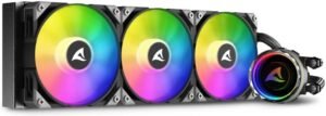 Sharkoon S90 RGB 360mm AIO Liquid CPU Cooler, 120mm Addressable RGB PWM Fans, 600 ~ 2,000 rpm Fan Speed, 77.7 CFM Airflow, 12x Addressable RGB LED, LGA 1700 / AM5, Black