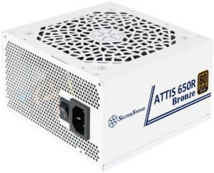 SilverStone ATTIS 650R Non-Modular Power Supply, 650W Power, 80 Plus Bronze, Silent 120mm Fan, Active PFC, Multi-Protection, ATX Form Factor, Japanese Primary Capacitor, White