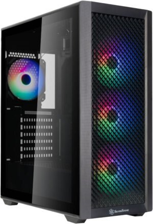Silverstone FARA 515XR ATX Mid-Tower Computer Case, 4x 120mm Rainbow Pre-Installed Fans, Up to 360mm Radiator Support, 7 Expansion Slot, Steel/Plastic/Tempered Glass Material, Black