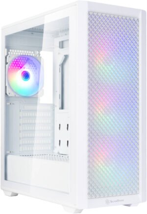 Silverstone FARA 515XR ATX Mid-Tower Computer Case, 4x 120mm Rainbow Pre-Installed Fans, Up to 360mm Radiator Support, 7 Expansion Slot, Steel/Plastic/Tempered Glass Material, White
