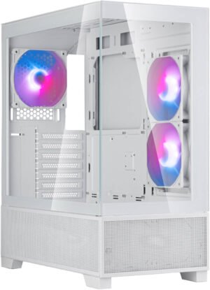 Silverstone Lucid 05 ATX Computer Case, 3x 120mm ARGB Pre-Installed Fans, Up to 360mm Radiator Support, 7 Expansion Slot, 270° Tempered Glass, White