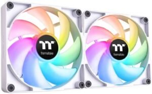 Thermaltake CT120 ARGB Sync PC Cooling Fan, PWM 500~2000 RPM Fan Speed, 57.05 CFM Airflow, Hydraulic Bearing, 4 PIN PWM, 3 PIN-ARGB, Pack of 2, White