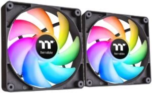 Thermaltake CT140 ARGB Sync PC Cooling Fan, PWM 500~1500 RPM Fan Speed, 77.37 CFM Airflow, Hydraulic Bearing, 4 PIN PWM, 3 PIN-ARGB, Pack of 2, Black
