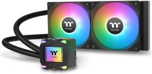 Thermaltake LA240 ARGB Sync AIO Liquid CPU Cooler, 240mm Radiator, 2x 120mm aRGB Pre-Installed Fans, 2500 RPM Fan Speed, 79.3 CFM Fan Airflow, Copper Water Block, Blac