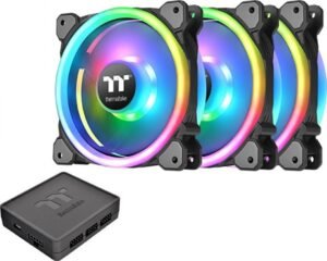 Thermaltake Riing Trio 12 TT Premium Edition Radiator PWM Fan, 30 Single LEDs, Patented RGB, 1200mm Fan Size, 500-1500 RPM Speed, 41.13 CFM Max Airflow, 3 Pack, Black