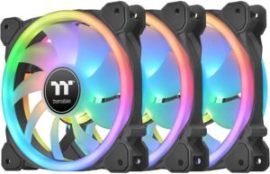 Thermaltake SWAFAN 14 RGB Radiator Fan, TT Premium Edition, 140mm Fans, 2000 RPM FAN Speed, Swappable Fan Blade Design, 6V Power, USB 2.0 Connectors, 3 Pack, Black