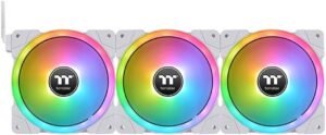 Thermaltake Swafan EX12 RGB PC Cooling TT Premium Edition Fan, 120mm Fans, 500~2000 RPM, Hydraulic Bearing, USB 2.0 connectors (9 Pin), 57.11 CFM Standard Airflow, Pack of 3, White