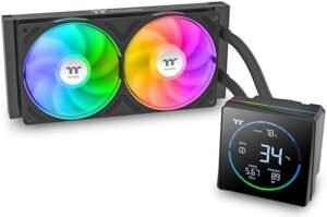 Thermaltake TH240-S V3 ARGB Sync AIO Liquid Cooler, 240mm Radiator, Single Frame Fan, 2500 RPM Fan Speed, 85.29 CFM Fan Airflow, Segment LCD Display, Black