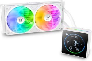 Thermaltake TH240-S V3 ARGB Sync AIO Liquid Cooler, 240mm Radiator, Single Frame Fan, 2500 RPM Fan Speed, 85.29 CFM Fan Airflow, Segment LCD Display, White