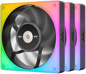 Thermaltake TOUGHFAN 14 RGB High Static Pressure Radiator Fan, 16.8 Million RGB Lighting, 2000 RPM Fan Speed, 140mm Hydraulic Bearing Gen.2, 53.75 CFM Air Flow, 3 Pack, Black