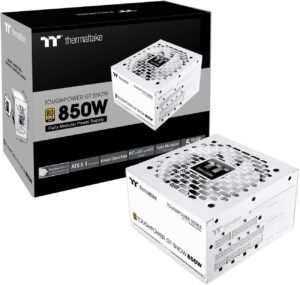Thermaltake Toughpower GT 850W Fully Modular Power Supply, 80 PLUS Gold Efficiency, Active PFC, 120mm Hydraulic Bearing Fan, PCIe Gen 5.1, ATX 3.1 Ready, White