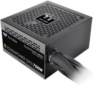 Thermaltake Toughpower GX3 Non-Modular Power Supply, 750W Power, Gold Plus Efficiency, 120mm Fluid Dynamic Bearing Fan, PCIe Gen 5.0 Ready, Black
