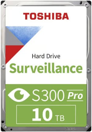Toshiba S300 Pro 10TB Surveillance 3.5" SATA 6Gbit/s Internal HDD, 281 MB/s Data Transfer Speed, 7200rpm, 512mb Buffer Size, Support Up to 64 Video Cams