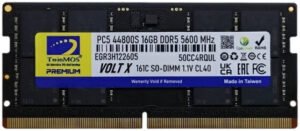 TwinMOS VOLTX DDR5 SO-DIMM Laptop Memory, 16GB Capacity, 5600 MHz Memory Speed, CL46 CAS Latency, 1.1 Voltage, No Heat Sink, Black