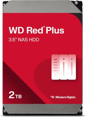 WD Red Plus 2TB SATA 6Gb/s 3.5" NAS Internal Hard Drive , 64MB Cache, 5400rpm Speed, Up to 175 MB/s Sustained Transfer Rate, 1 Million Hours MTBF, Supports up to 180 TB/yr Workload Rate