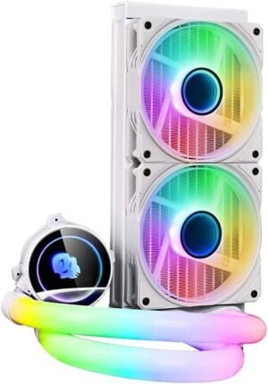 WJCOOLMAN Neon Mirror Cooler RGB CPU Cooler, 280mm Radiator, 2x Cooling Fan, 2000 RPM Max Speed, Pure Copper Base Fin, High Efficiency Water Pump, White