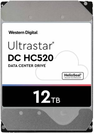 Western Digital 12 TB Ultrastar DC HC520 SATA 6 Gb/s 3.5" Internal Data Center HDD, Up to 255 MB/s Data Transfer Rate, 256MB Cache,7200RPM Speed, 2.5Mn Hours MTBF