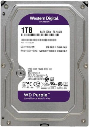 Western Digital Purple Surveillance Hard Drive, 1TB Capacity, 5400 RPM, 64MB Cache, SATA 6Gb/s 3.5" Internal HDD, Optimized for 24/7 CCTV DVR/NVR Systems, AllFrame Technology