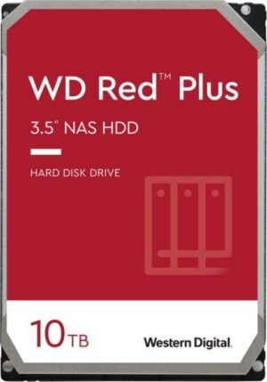 Western Digital Red Plus 10TB NAS Hard Disk Drive, 7200 RPM Class, CMR, SATA 6Gb/s, 256MB Cache, 3.5'' Form Factor, Up to 215 MB/s Sustained Transfer Rate, 1 Million Hours MTBF