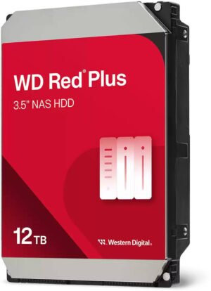 Western Digital Red Plus 12TB 3.5" Internal NAS HDD, 512MB Cache Size, 7200 RPM Speed, SATA Interface, CMR Recording Technology, 180 TBW, Red