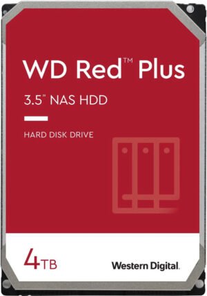 Western Digital Red Plus 4TB SATA 6Gb/s 3.5" NAS Hard Disk Drive, 5400 RPM Class, 64MB Cache, 3D Active Balance Plus, Up to 180 TB/yr Workload Rate, NASware Firmware for Compatibility