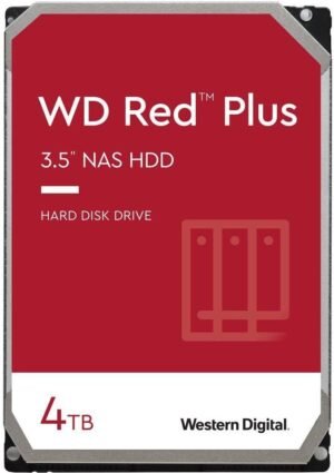 Western Digital Red Plus 4TB SATA 6Gb/s 3.5" NAS Hard Disk Drive, 5400 RPM Class,128MB Cache, 3D Active Balance Plus, Up to 180 TB/yr Workload Rate, NASware Firmware