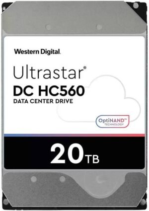 Western Digital Ultrastar DC HC560 20TB SATA 6Gb/s 3.5'' Internal HDD, 600Mbps Data Transfer Rate, 7200 RPM Speed, 512MB Cache, 2.5 M Hours MTBF, Compatible With Windows / Server