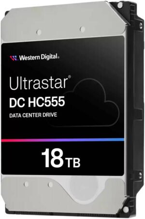 Western Digital Ultrastar HC555 Data Center HDD Storage, 3.5" Form Factor, 18TB SATA Interface, SE Security, Up to 285 MB/s Transfer Rate, 512MB Cache Size, EAMR Recording Technology
