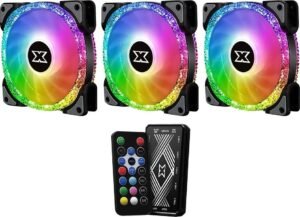 Xigmatek Galaxy III Royal Addressable RGB LED Case Fans, Control Hub & Remote Control, 120mm (3x BR120 Fans), 42.68 CFM Airflow, Black, 3 Pack