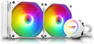 darkFlash AURA DA240 Liquid CPU Cooler, 120mm PWM Fans, Hydraulic Bearing, 900~1800RPM Fan Speed, High Performance Water Pump, 2500 RPM Pump Speed, LED Lighting, White