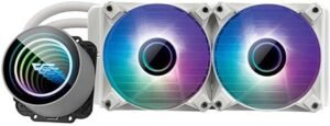 DarkFlash Twister DXV2 240 Liquid CPU Cooler, 120mm PWM Fans, 800~1800 rpm Fan Speed, 2700 Rpm Pump, 12V Power, Double Pipe Water Block, Supports ARGB Light Sync, White