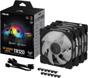 ASUS TUF Gaming TR120 ARGB Standarad Blade Fan, 120mm Fans, Up to 2000 rpm Fan Speed, 77.4 CFM Airflow, Aura Sync Compatiblity, PWM Control, Triple Pack, Black