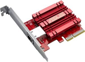 ASUS XG-C100C 10GBase-T PCIe Network Adapter, 10Gbps Networking, RJ45 Port, QoS, Win & Linux Compatible, Red