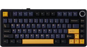 AULA F75 Gasket Wireless 75% Mechanical Keyboard, 80 Keys, 1000Hz Polling Rate, RGB Lighting, Hot Swappable, Reaper Switch, NKRO, 4000mAh Battery, Tri-Mode, Black/DarkBlue/Orange