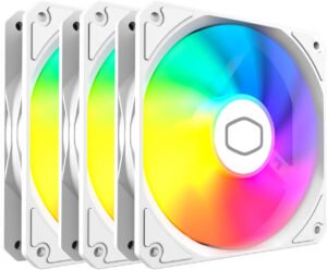 Cooler Master MasterFan MF 120 Lite Series Case Fan, 1750 RPM Fan Speed, 70.5 CFM Fan Airflow, Sleeve Bearing Fan Bearing, Pack of 3, White