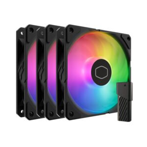 Cooler Master SickleFlow Edge 120mm ARGB Case Fan, 2500 RPM Fan Speed, 70.7 CFM Fan Airflow, Loop Dynamic Bearing Type, A1 Mini LED Controller, Pack of 3, Black