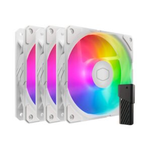 Cooler Master SickleFlow Edge 120mm ARGB Case Fan, 2500 RPM Fan Speed, 70.7 CFM Fan Airflow, Loop Dynamic Bearing Type, A1 Mini LED Controller, Pack of 3, White