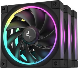 DeepCool FL12 120mm Case Fans, 2150 RPM Fan Speed, 55 CFM Fan Airflow, Fluid Dynamic Bearing Type, 4-Pin PWM Fan Connector, Addressable RGB LED, Pack of 3, Black