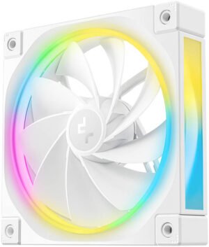 DeepCool FL12R 120mm Reversed Case Fan, 2150 RPM Fan Speed, 55 CFM Fan Airflow, Fluid Dynamic Bearing, 4-Pin PWM Connector, Addressable RGB LED, Single Pack, White