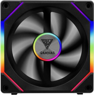 GAMDIAS Aeolus P2-1201 Cooling Fan, ARGB PWM Fan, 120mm Fan Size, 74.97 CFM Air Flow, 1000 - 2400 RPM Fan Speed, 3.1 mmH2O Air Pressure, USB control, Black