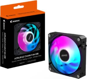 GIGABYTE AORUS EZ CHAIN FAN 120 Case Fan, 120mm, 2000 RPM Fan Speed, 60 CFM Fan Airflow, Hydro-Dynamic Bearing Type, Single Pack, Black