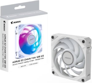 GIGABYTE AORUS EZ CHAIN FAN 120 ICE Case Fan, 120mm, 2000 RPM Fan Speed, 60 CFM Fan Airflow, Hydro-Dynamic Bearing Type, Single Pack, White