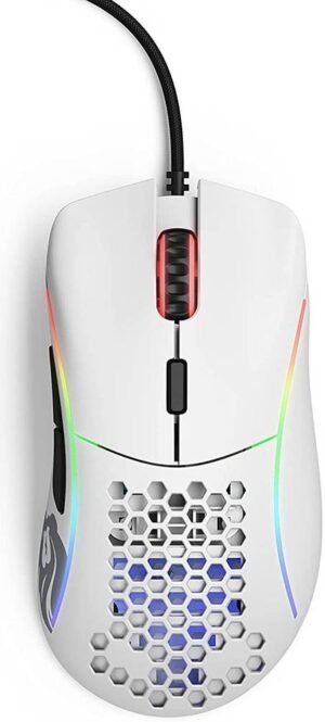 Glorious Model D Wired Gaming Mouse, 6-Step 12,000 DPI Sensitivity, HoneyComb Shell, Glide smoothly with G-Skates Feet, Flexible Cable, Glossy White
