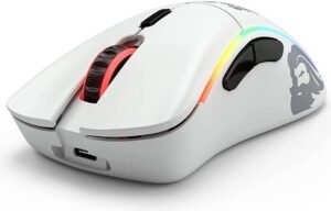 Glorious Model D Wireless RGB Optical Wireless Gaming Mouse, 2.4GHz, Ergonomic, 19k DPI Optical Sensor, 6 Programmable Buttons, BAMF, Matte White